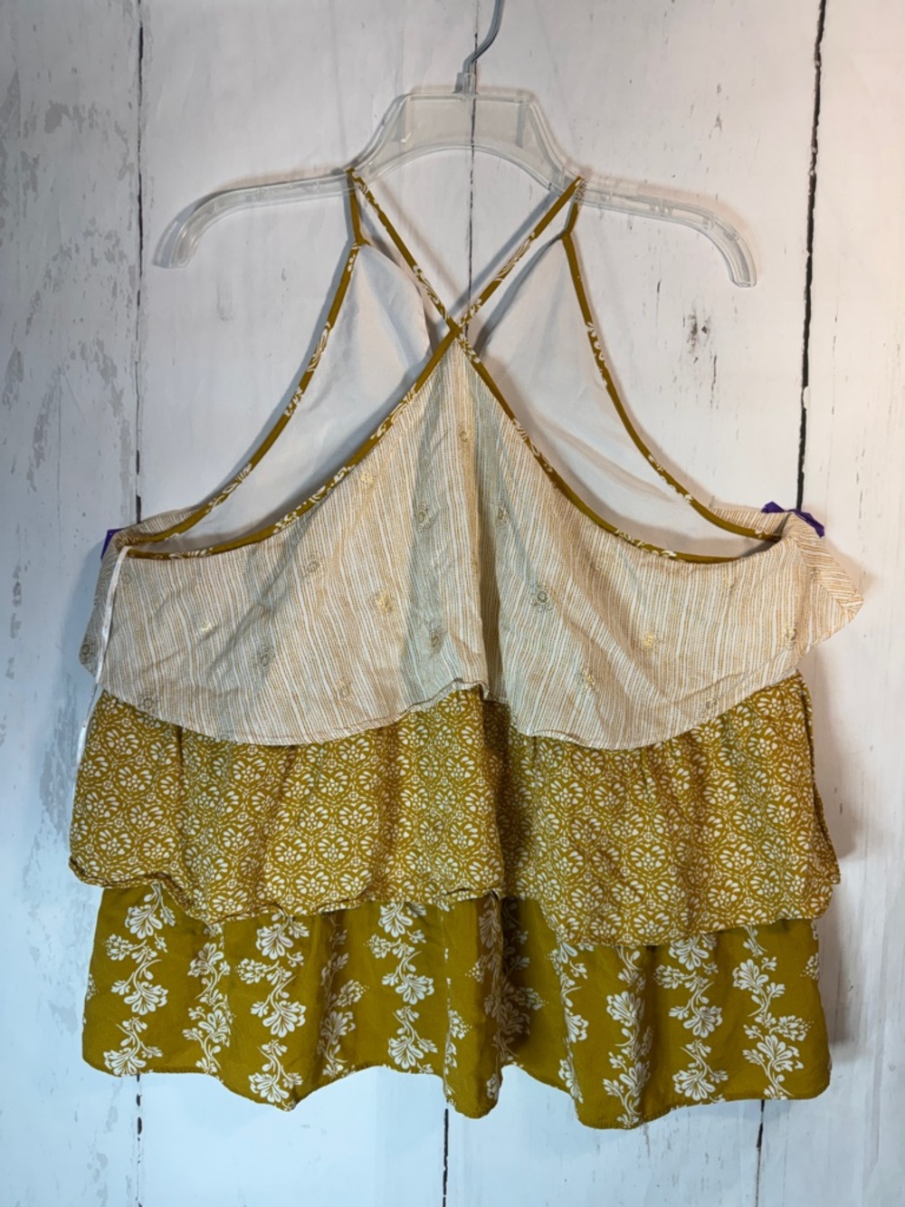 LC Lauren Conrad Yellow and White/Gold Floral Tank Top with gold embroidery